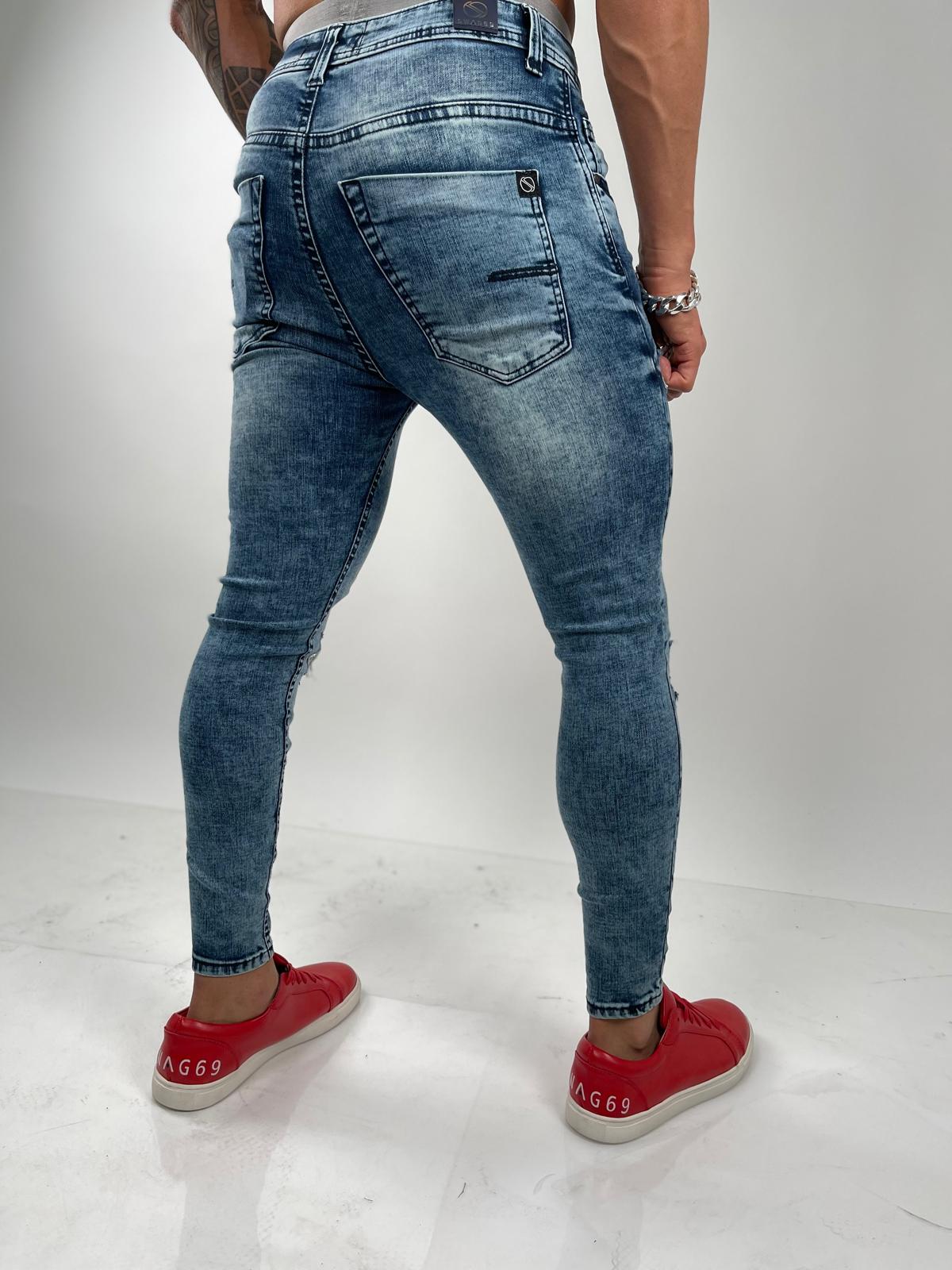 Light Distressed Skinny Jeans with SWAG69 Patch - S183