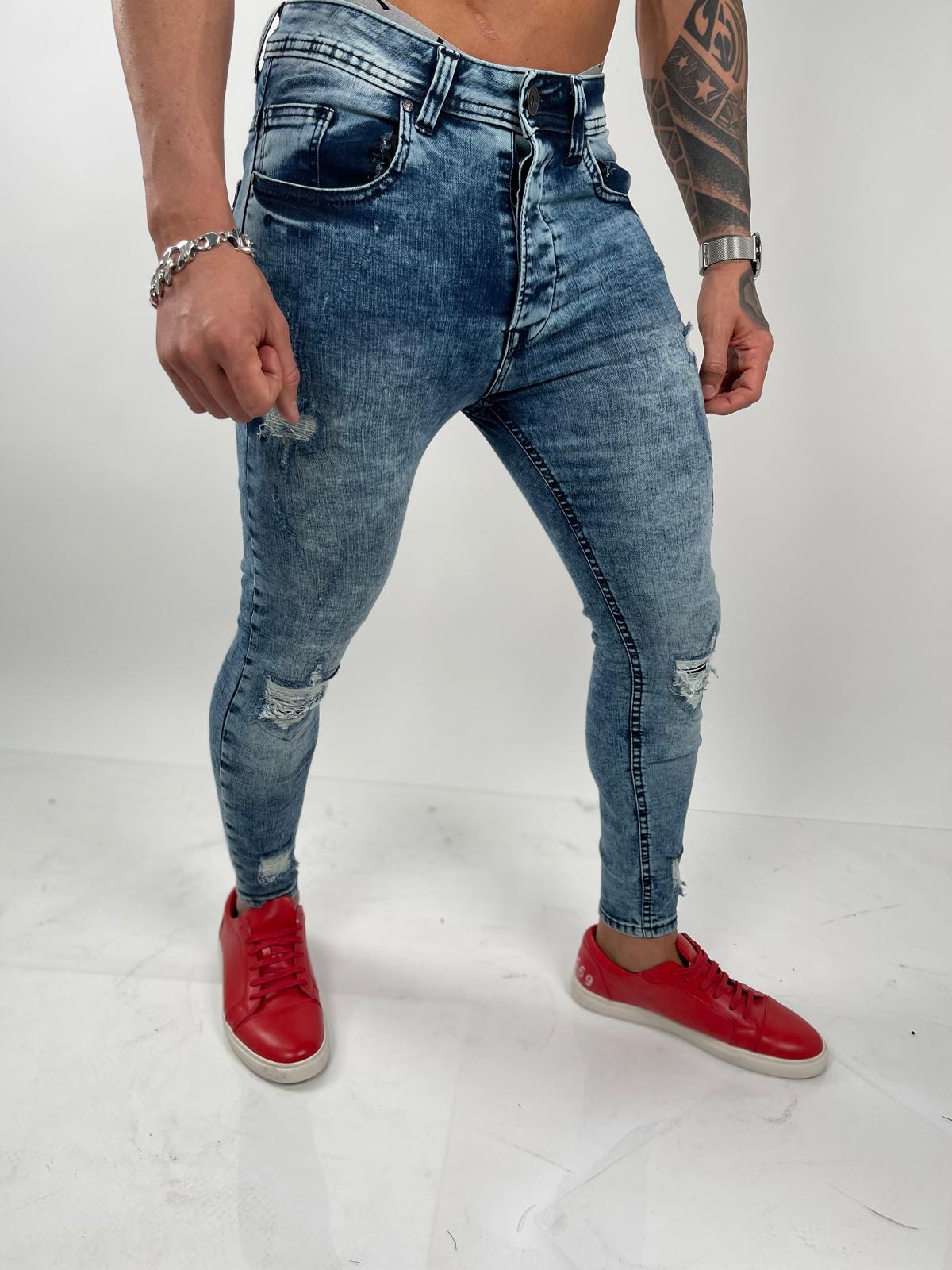 Light Distressed Skinny Jeans with SWAG69 Patch - S183