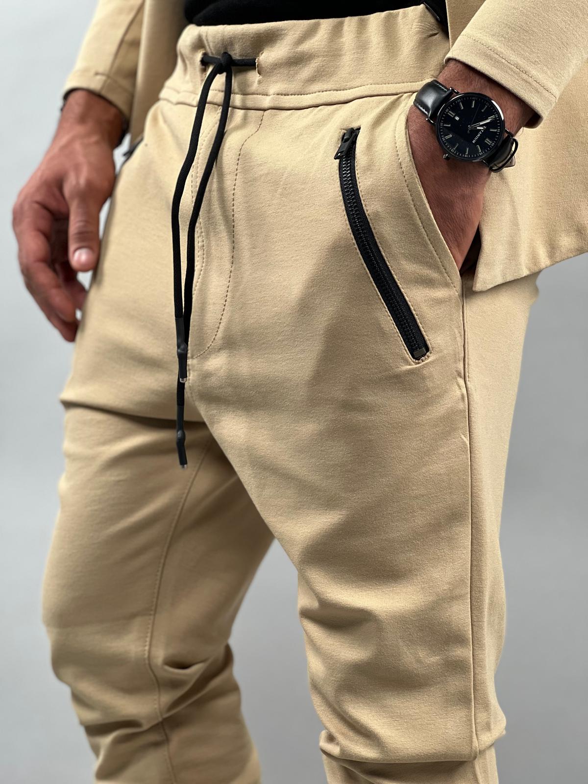 Jersey Lycra Joggers with Zipper Accents JS-692
