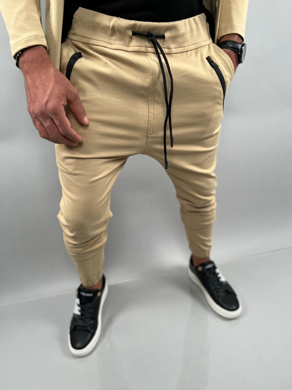 Jersey Lycra Joggers with Zipper Accents JS-692