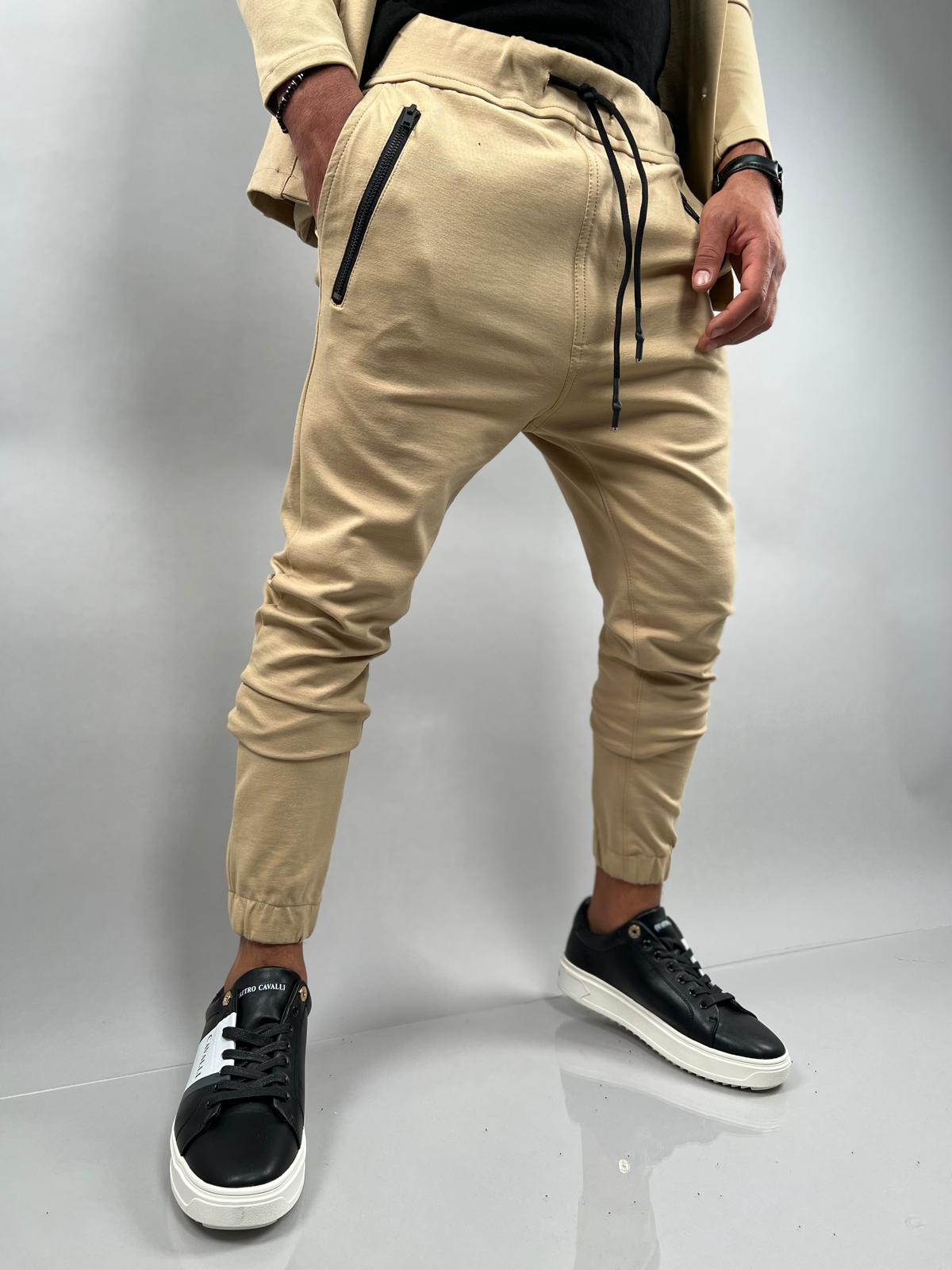 Jersey Lycra Joggers with Zipper Accents JS-692