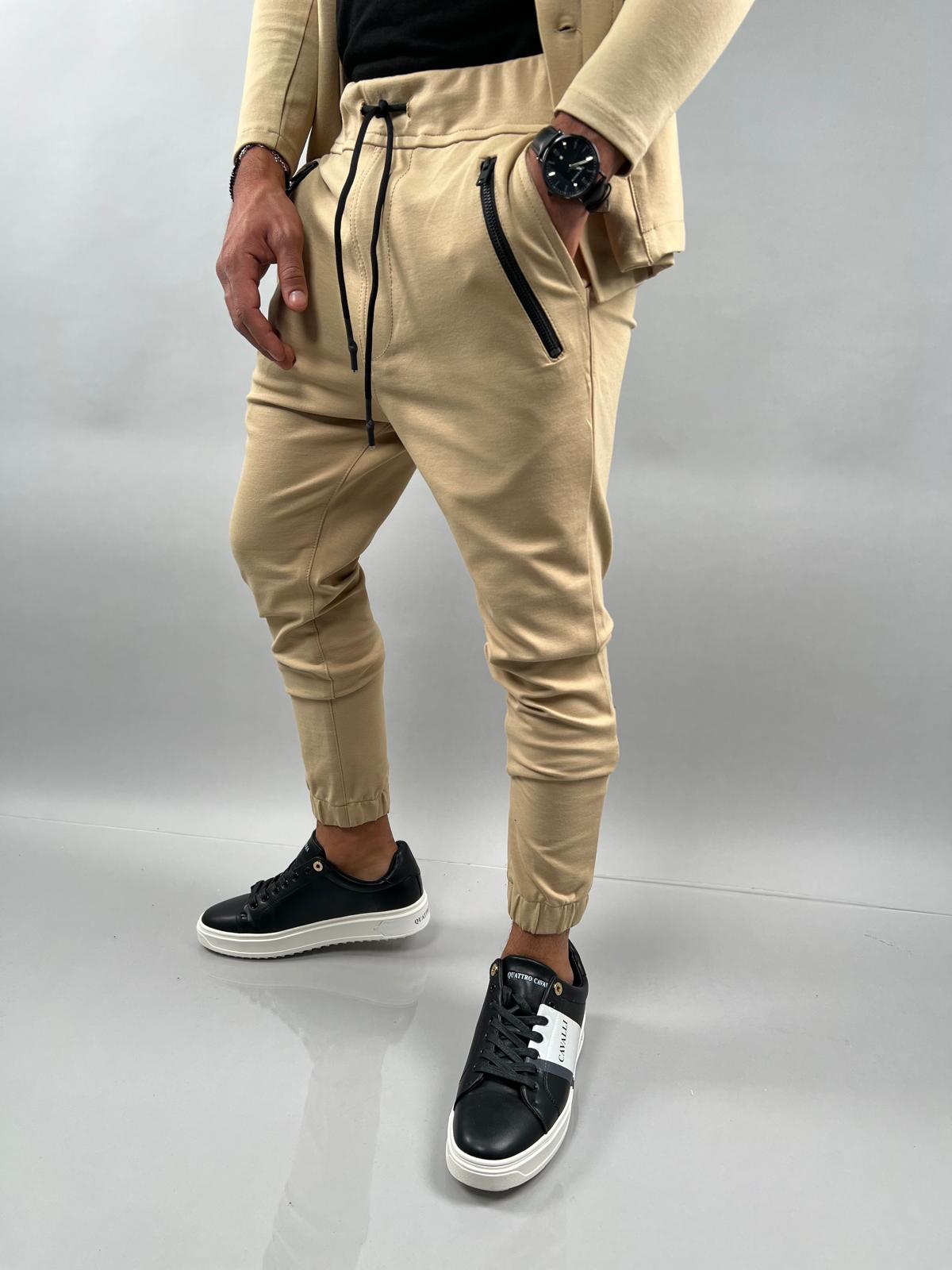 Jersey Lycra Joggers with Zipper Accents JS-692