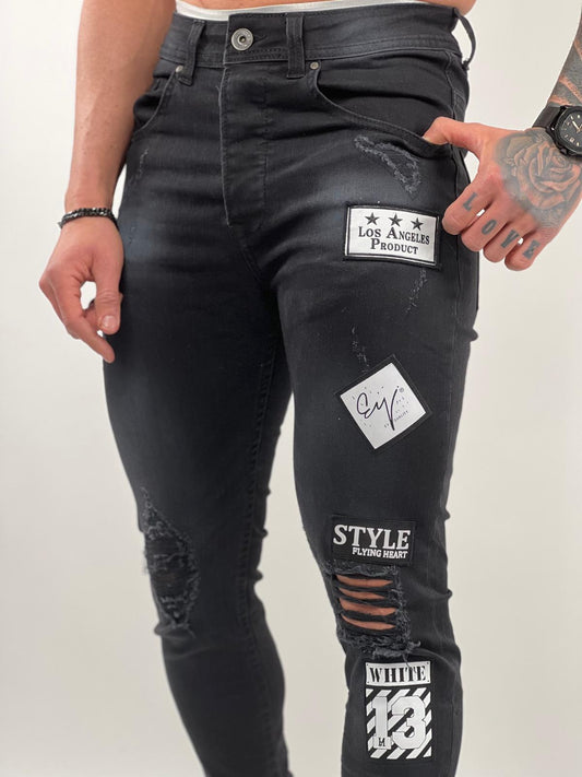 Black Patched & Distressed Denim – S-207