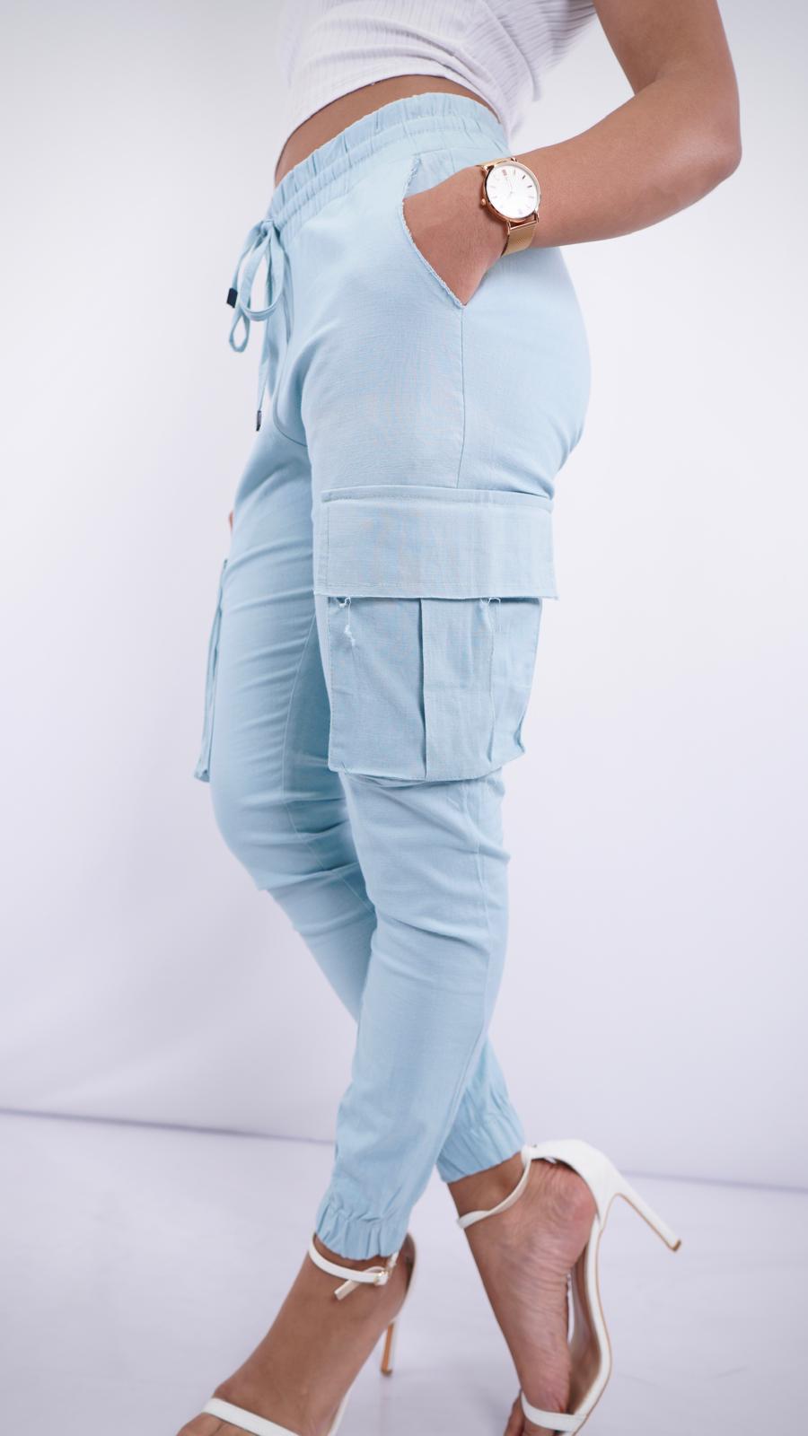 UC-01 – Unisex Linen-Lycra Cargo Jogger Pants with Side Pockets & Elastic Hem