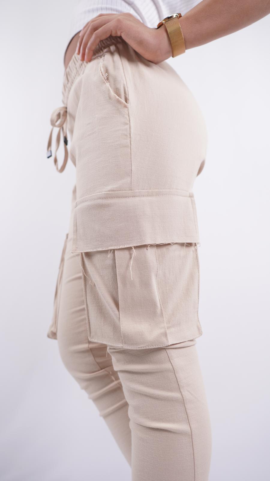 UC-01 – Unisex Linen-Lycra Cargo Jogger Pants with Side Pockets & Elastic Hem