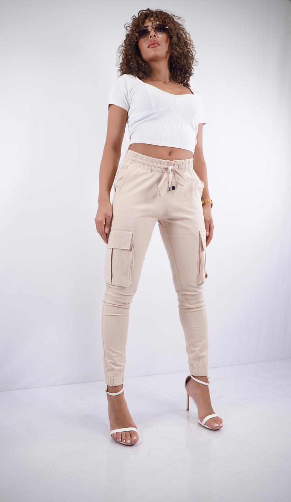 UC-01 – Unisex Linen-Lycra Cargo Jogger Pants with Side Pockets & Elastic Hem
