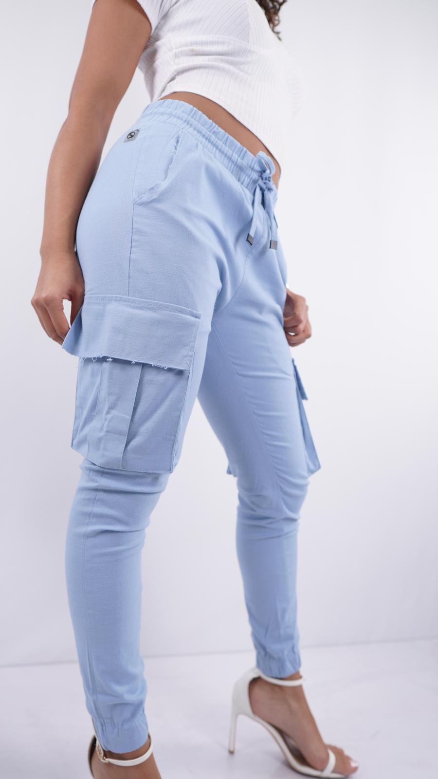 UC-01 – Unisex Linen-Lycra Cargo Jogger Pants with Side Pockets & Elastic Hem