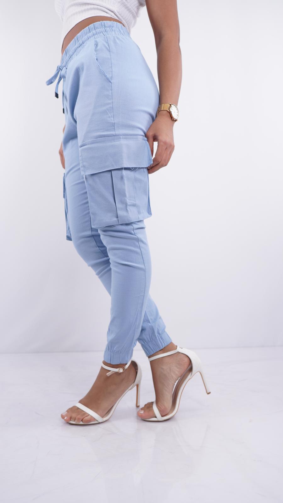UC-01 – Unisex Linen-Lycra Cargo Jogger Pants with Side Pockets & Elastic Hem