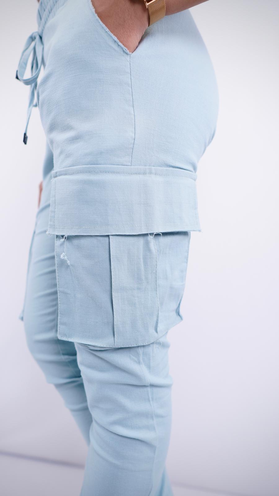 UC-01 – Unisex Linen-Lycra Cargo Jogger Pants with Side Pockets & Elastic Hem