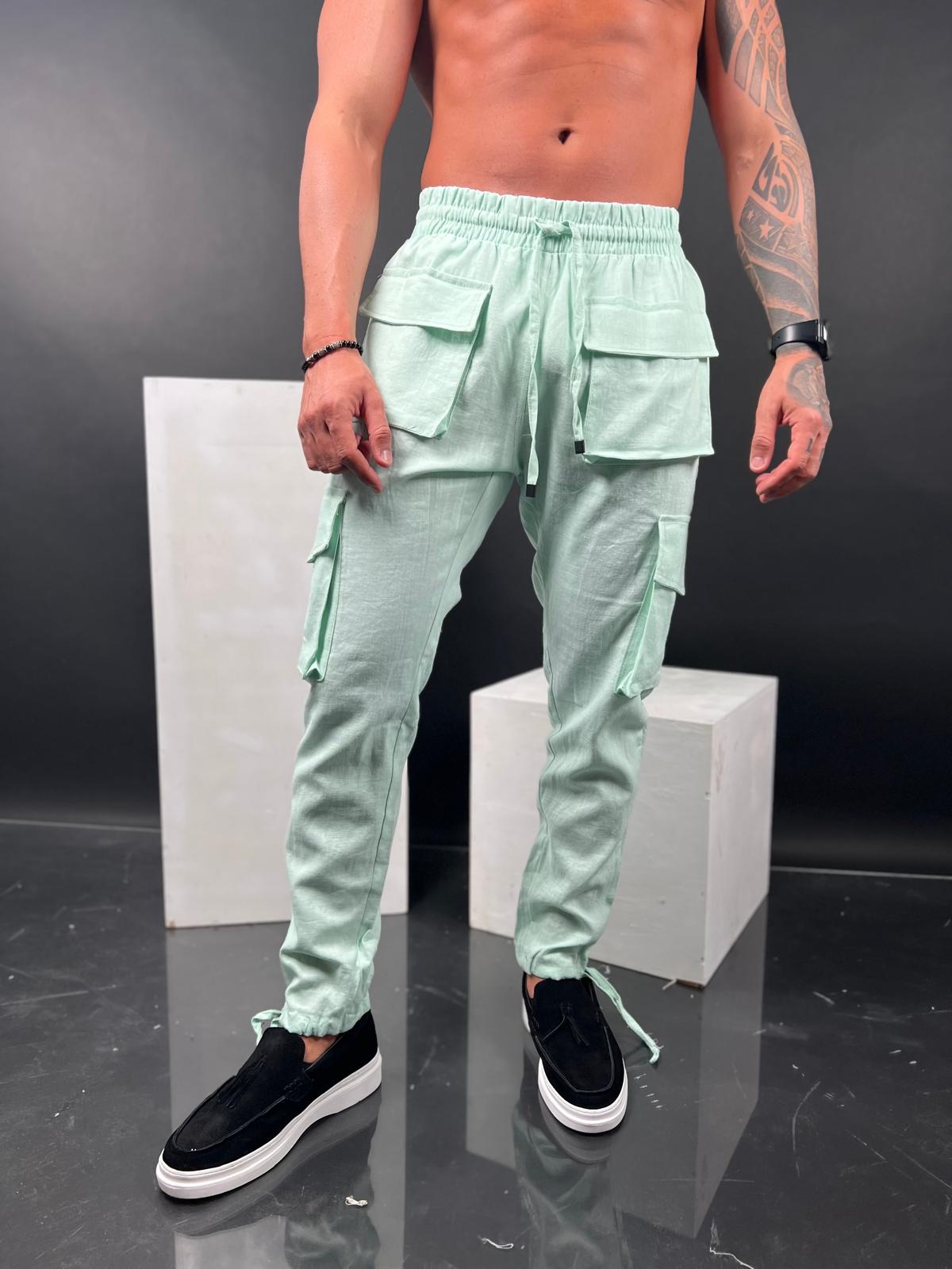 Mens Linen Cargo Pants
