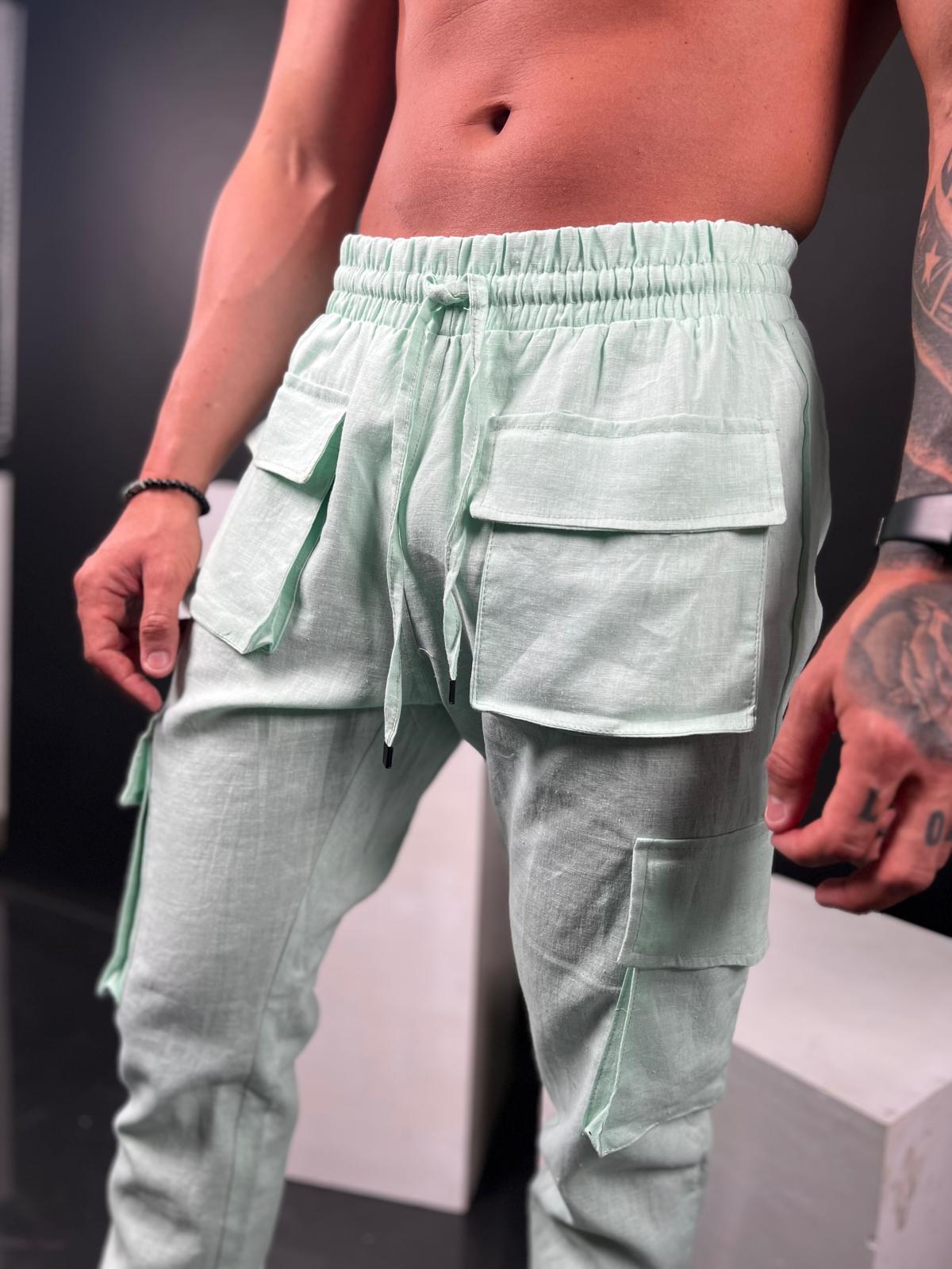Mens Linen Cargo Pants