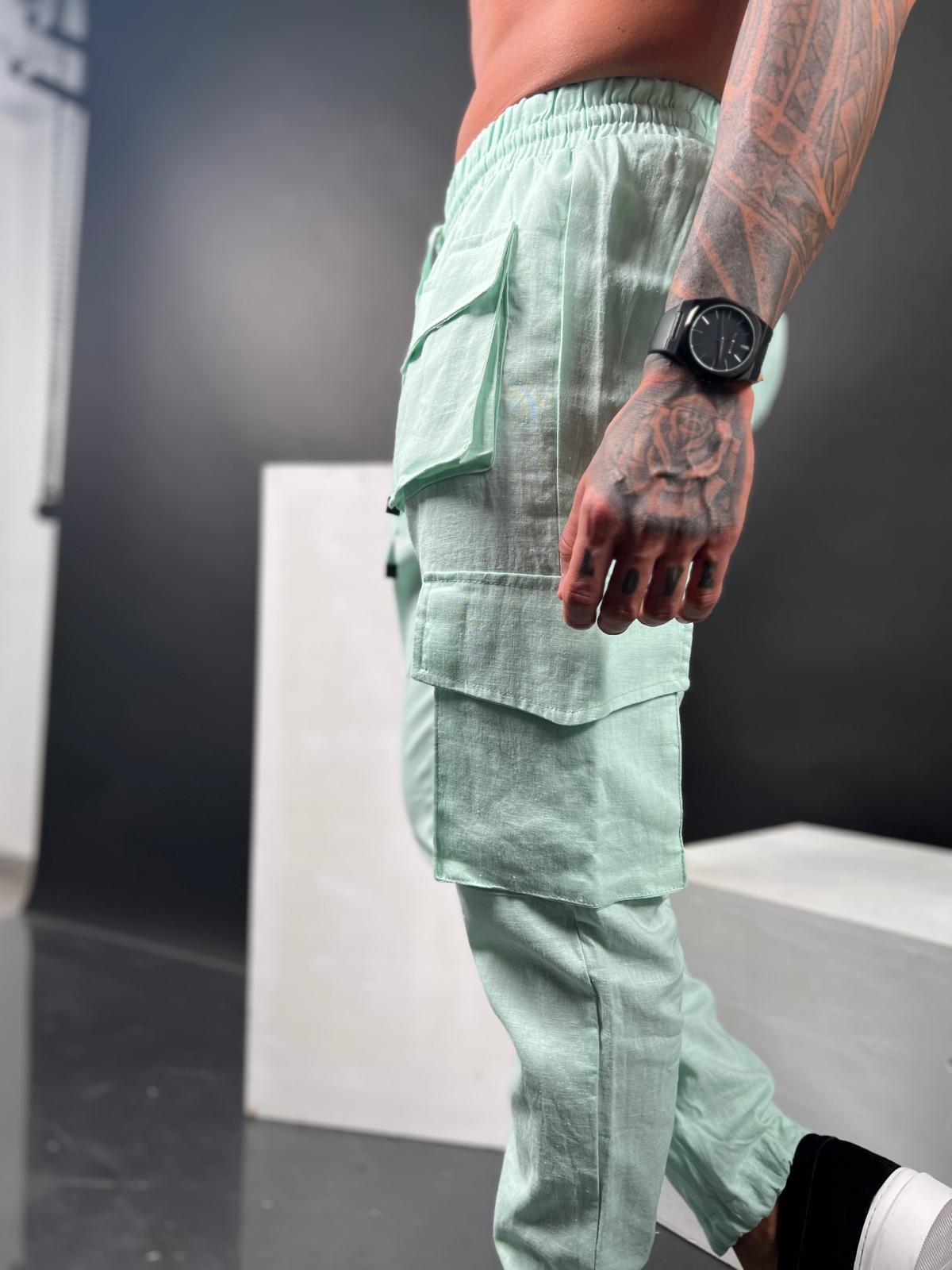 Mens Linen Cargo Pants