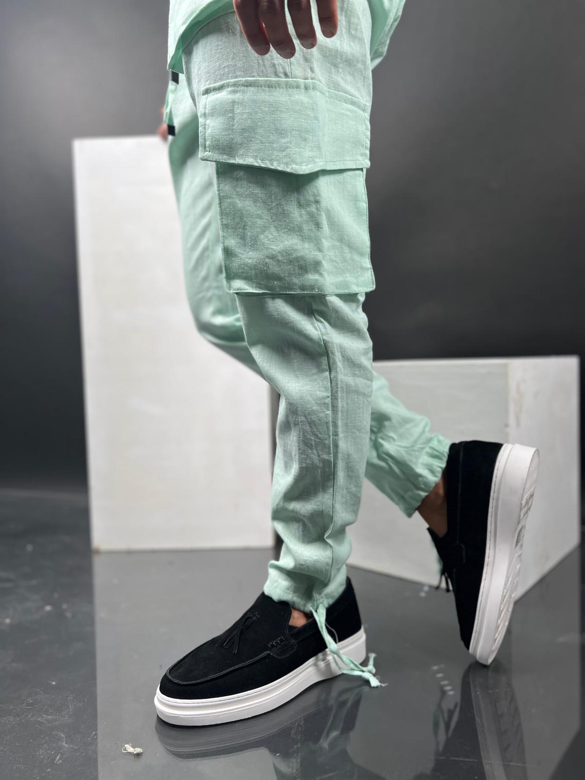 Mens Linen Cargo Pants