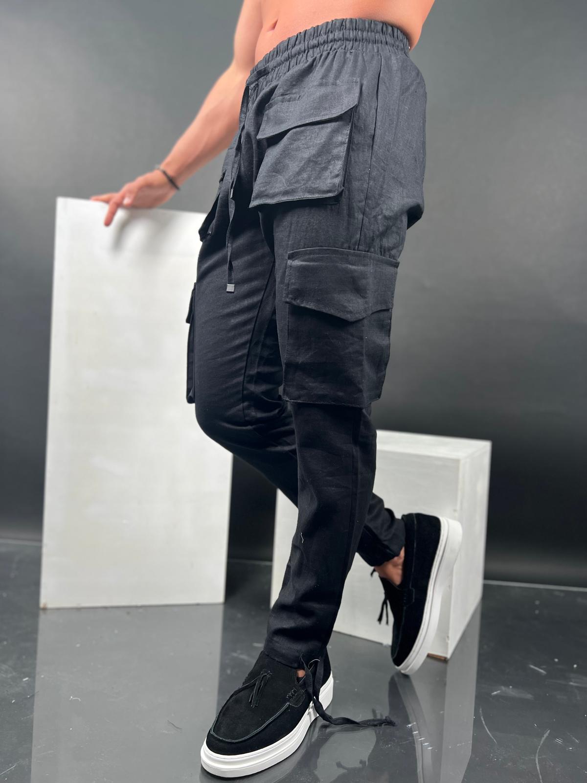 Mens Linen Cargo Pants
