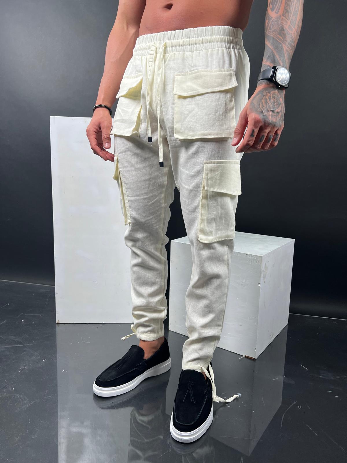 Mens Linen Cargo Pants