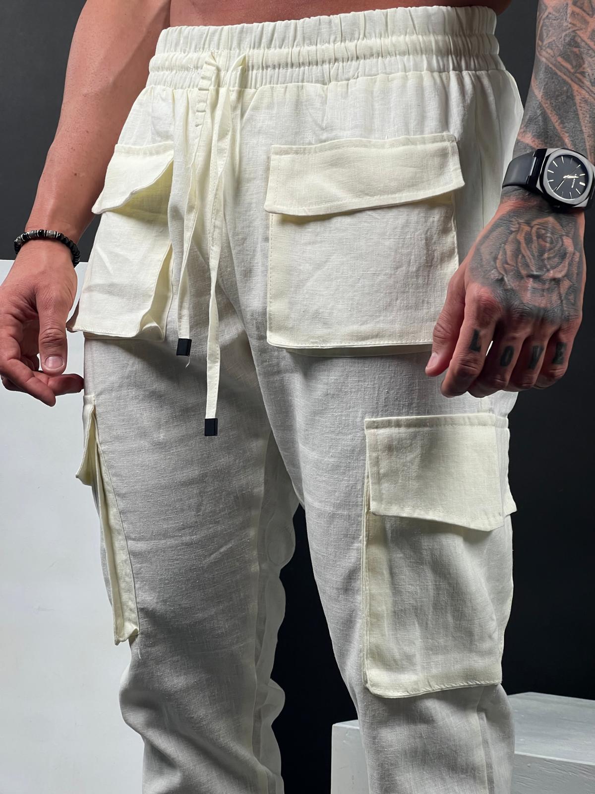 Mens Linen Cargo Pants