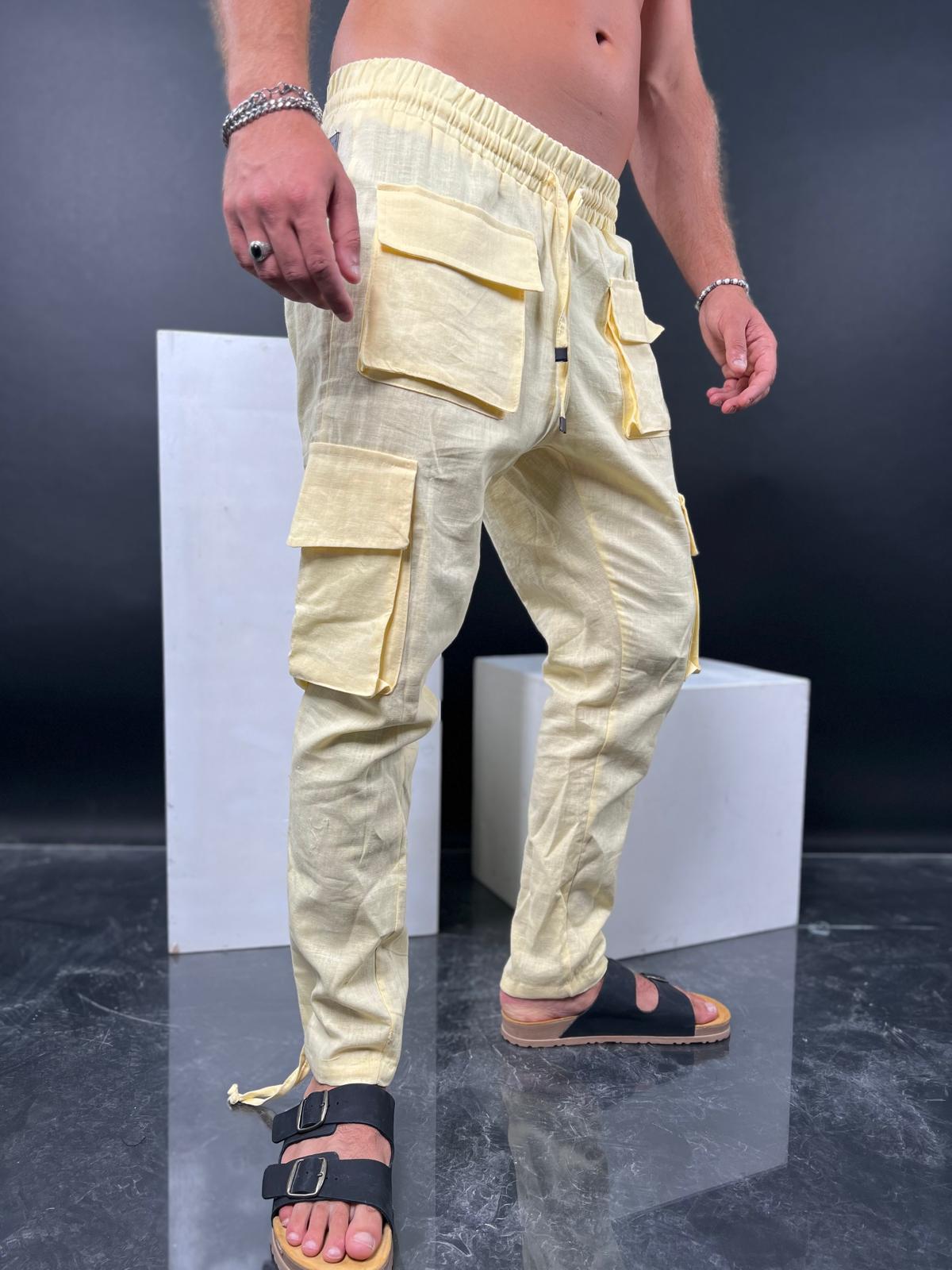 Mens Linen Cargo Pants