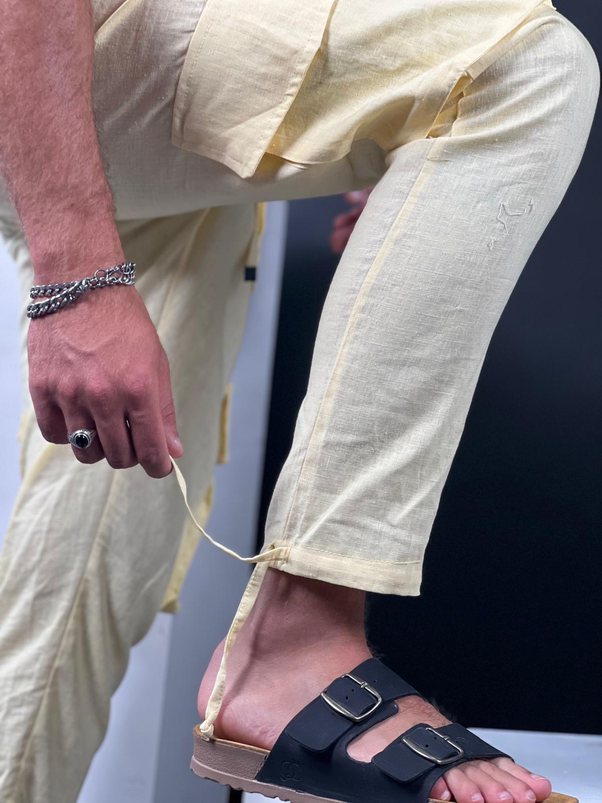 Mens Linen Cargo Pants