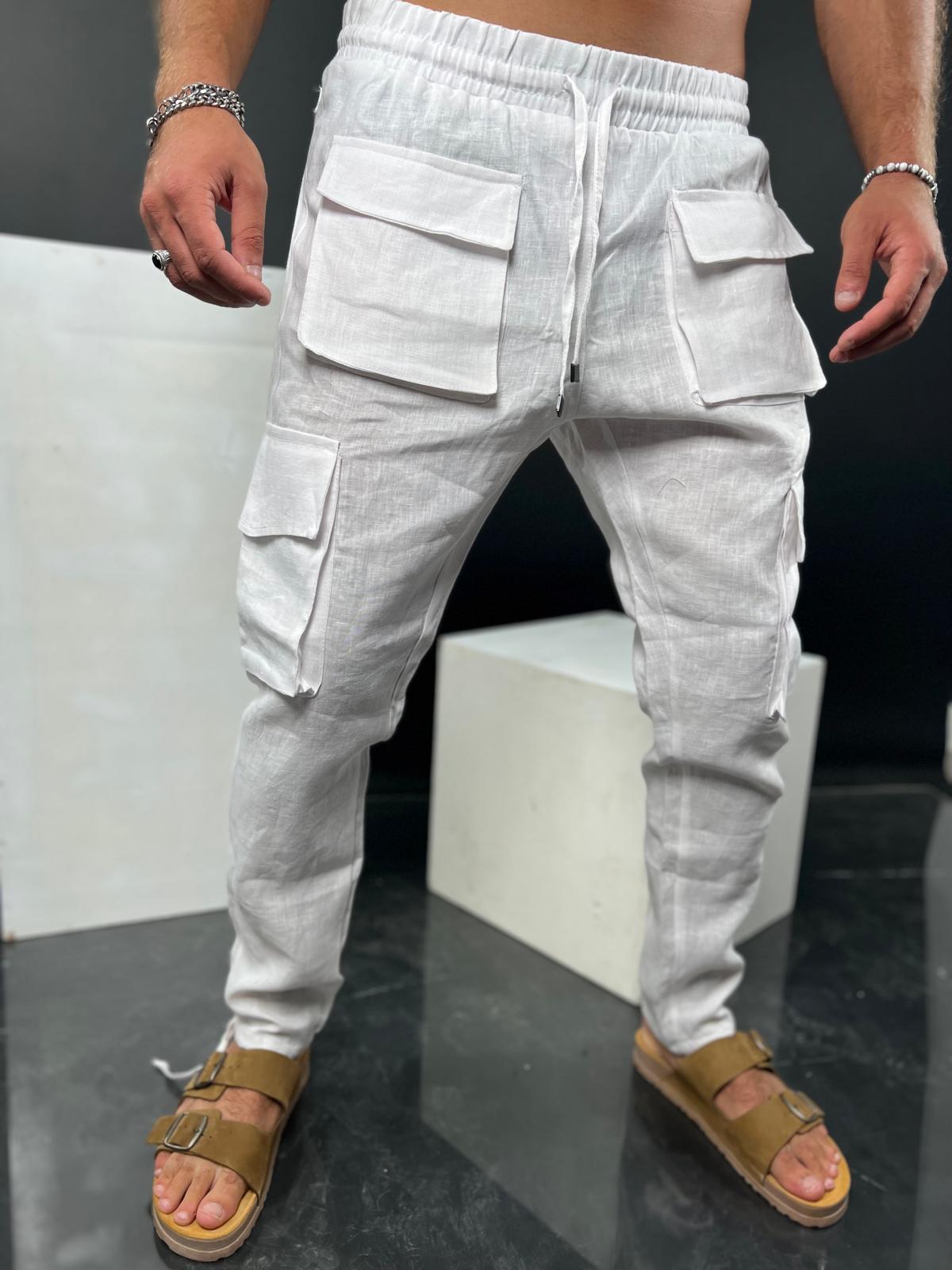 Mens Linen Cargo Pants