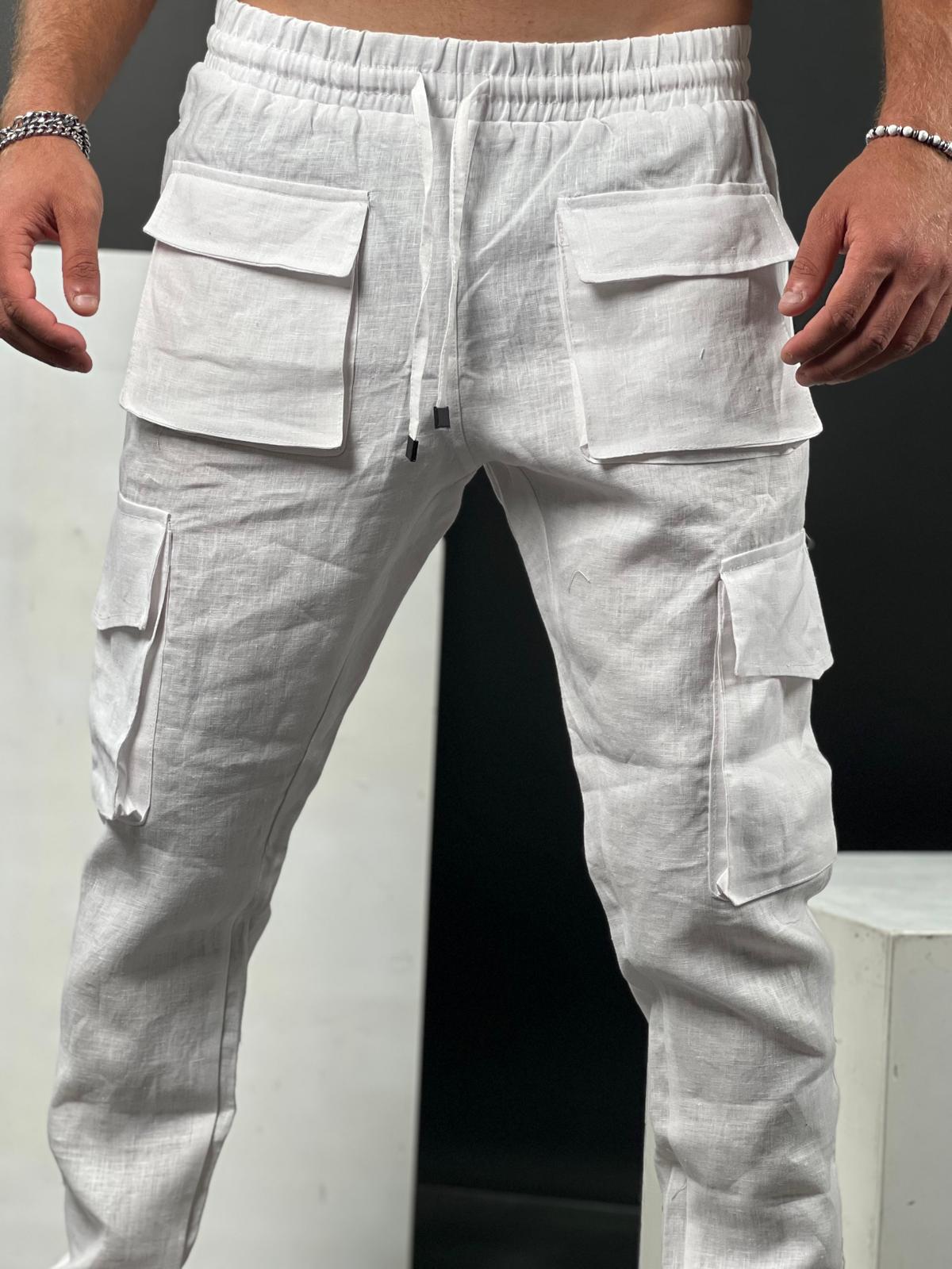 Mens Linen Cargo Pants