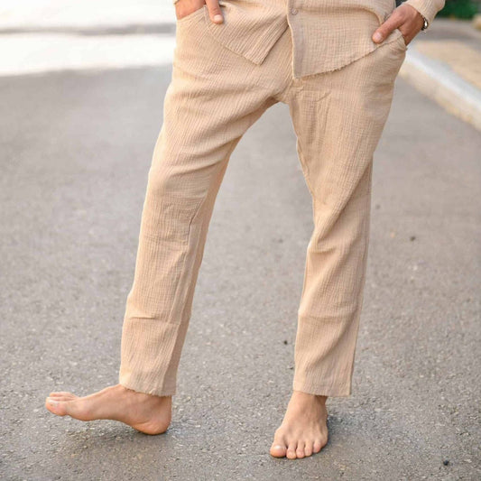 SWAG69 men's linen pants and shorts, distressed finish