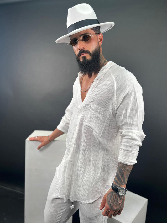 SWAG69 men's linen shirts - mandarin collar, short and long sleeve