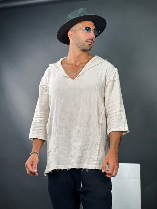 SWAG69 V-neck linen hoodie