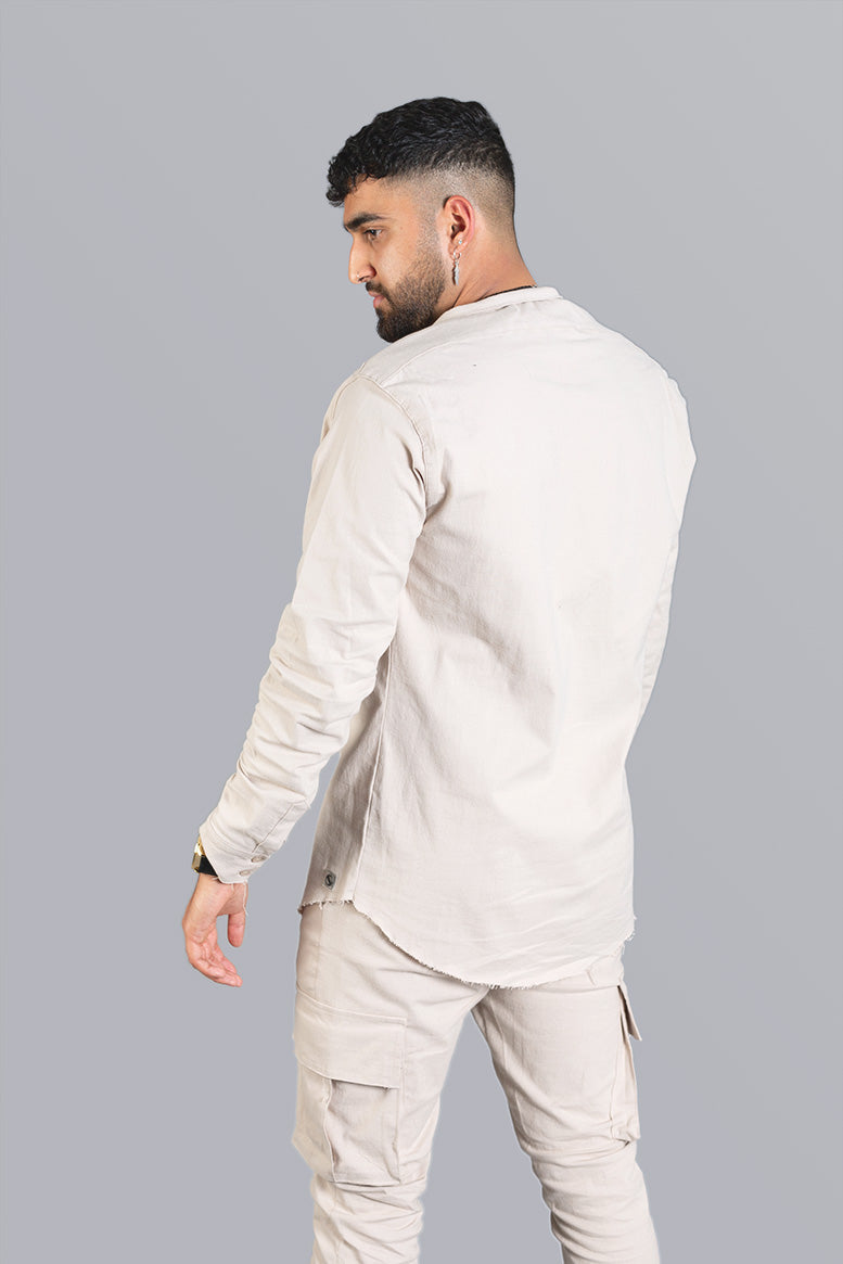 Linen Lycra Chinese Half-Button Shirt – Oversized & Stylish