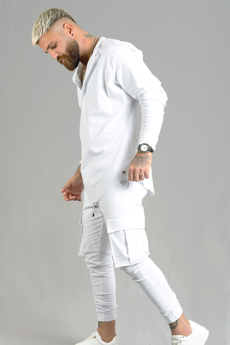 Linen Lycra Chinese Half-Button Shirt – Oversized & Stylish
