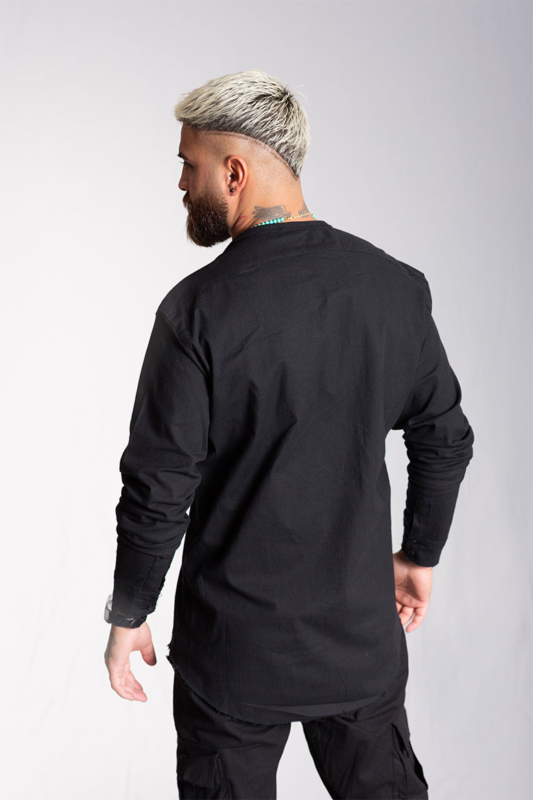 Linen Lycra Chinese Half-Button Shirt – Oversized & Stylish