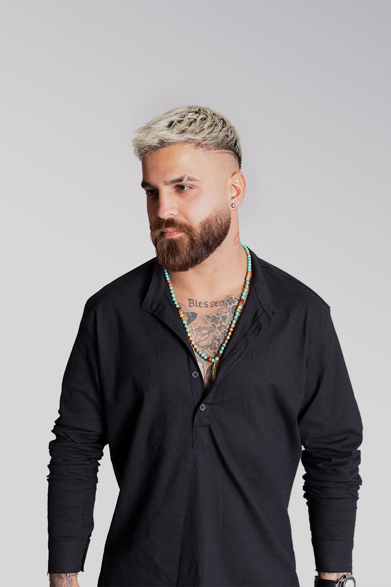 Linen Lycra Chinese Half-Button Shirt – Oversized & Stylish