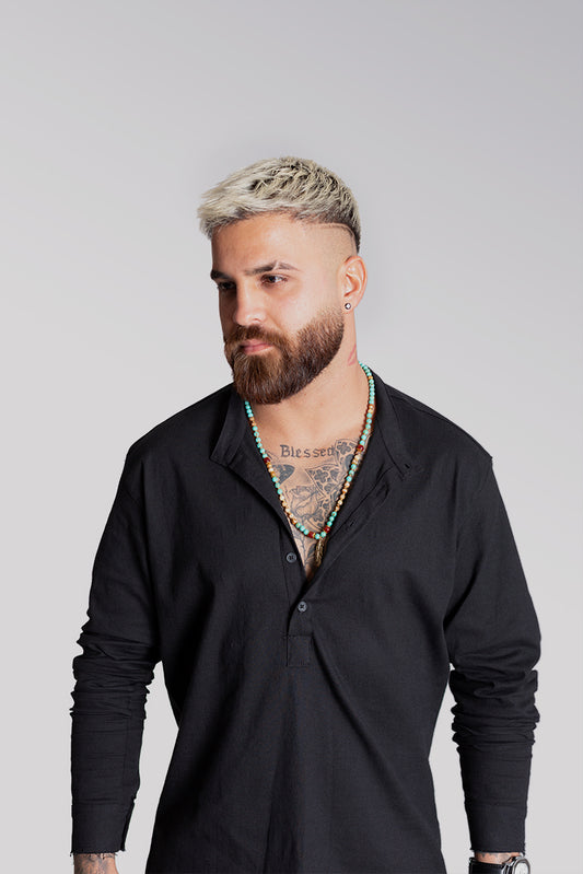 Linen Lycra Chinese Half-Button Shirt – Oversized & Stylish
