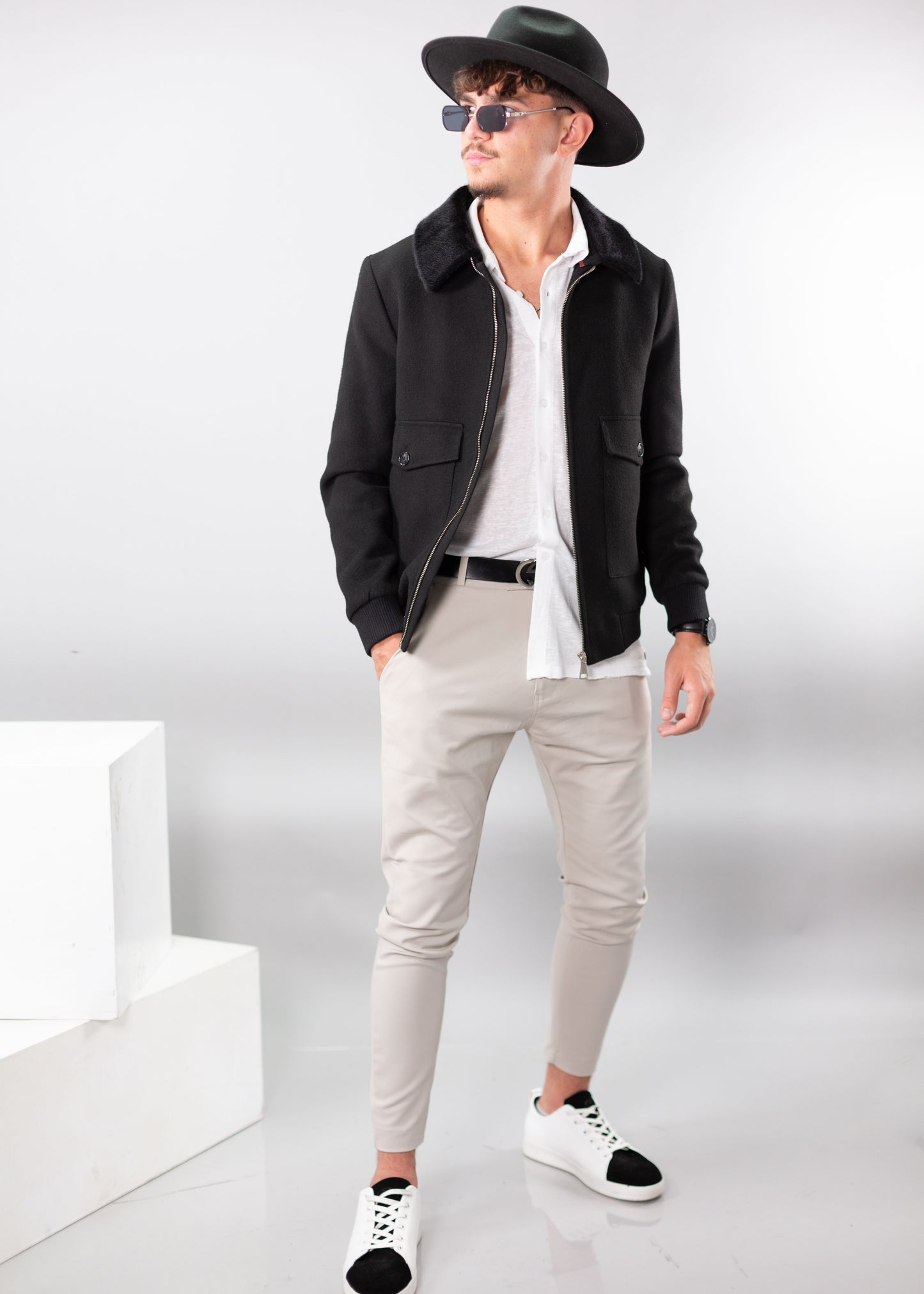 Wool Coat with Fur Combination
