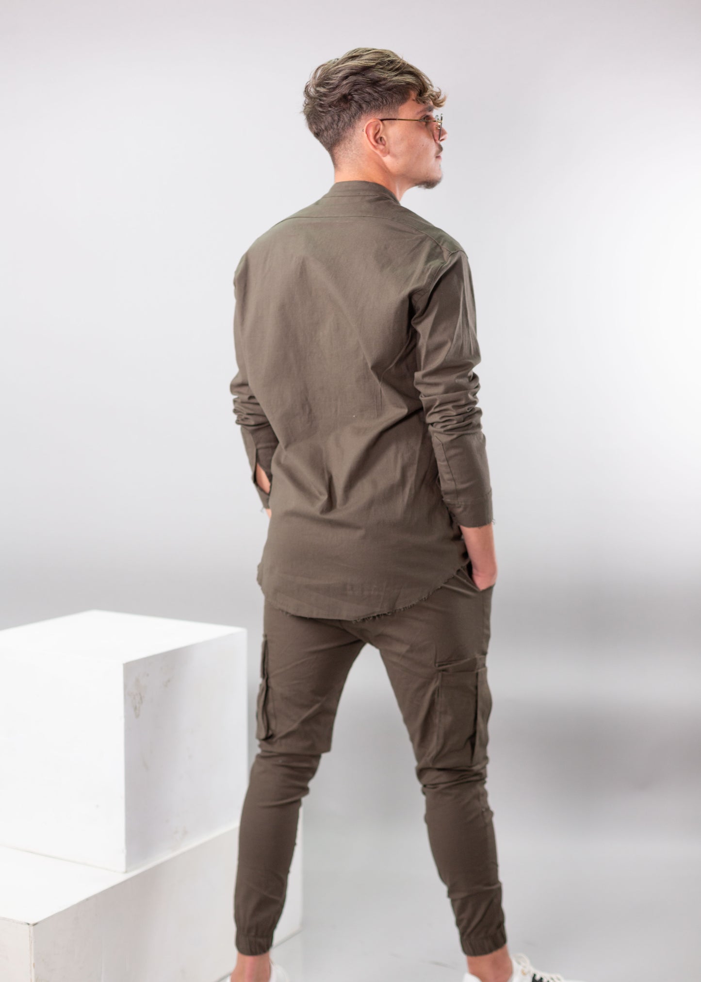 Linen Lycra Chinese Half-Button Shirt – Oversized & Stylish