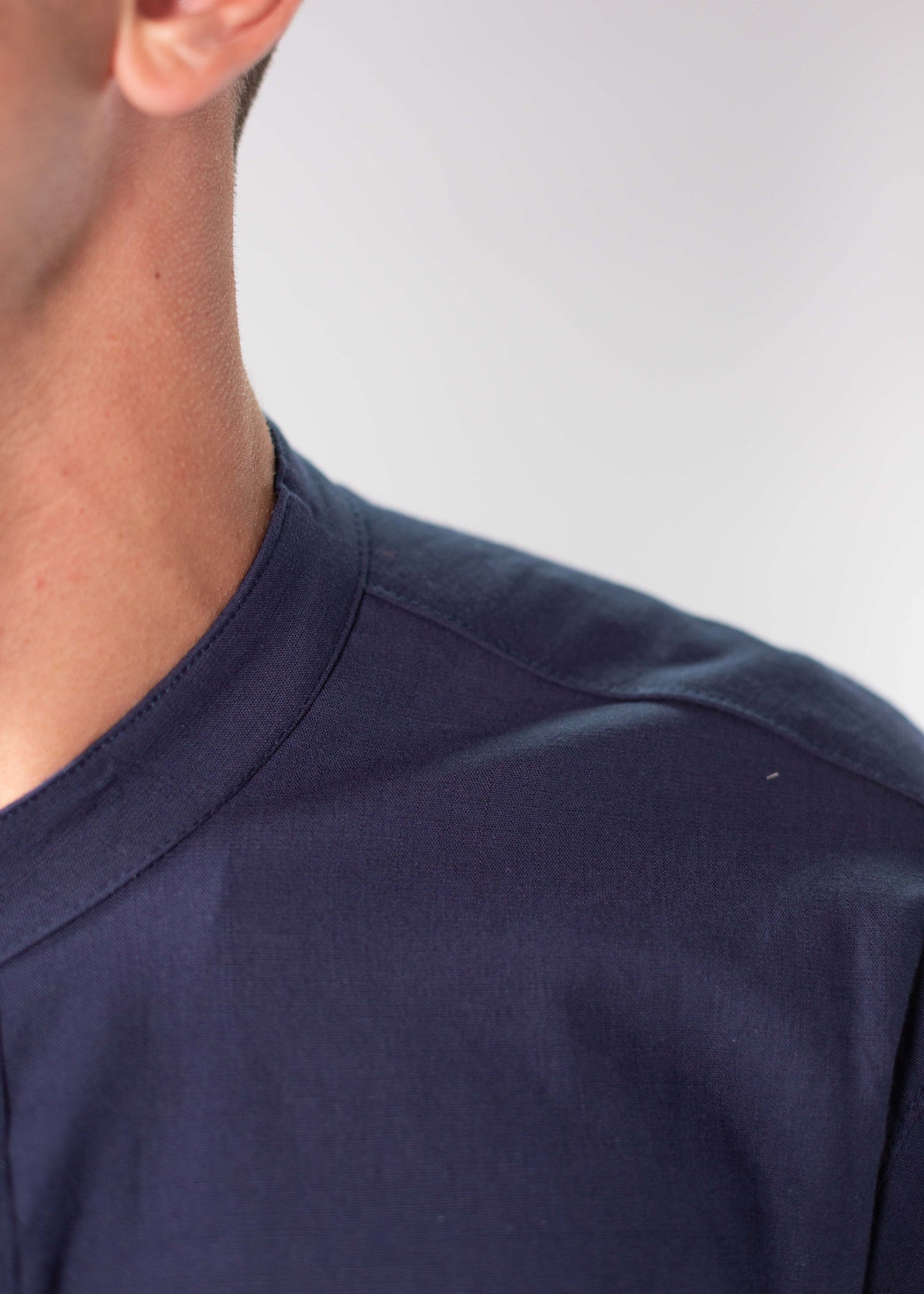 Linen Lycra Chinese Half-Button Shirt – Oversized & Stylish