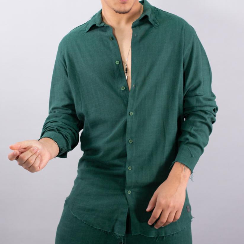 Linen Button-Up Shirt with Long Sleeves - Ward Collection