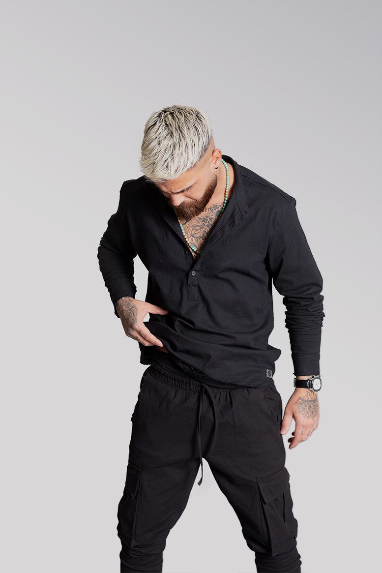 Linen Lycra Chinese Half-Button Shirt – Oversized & Stylish