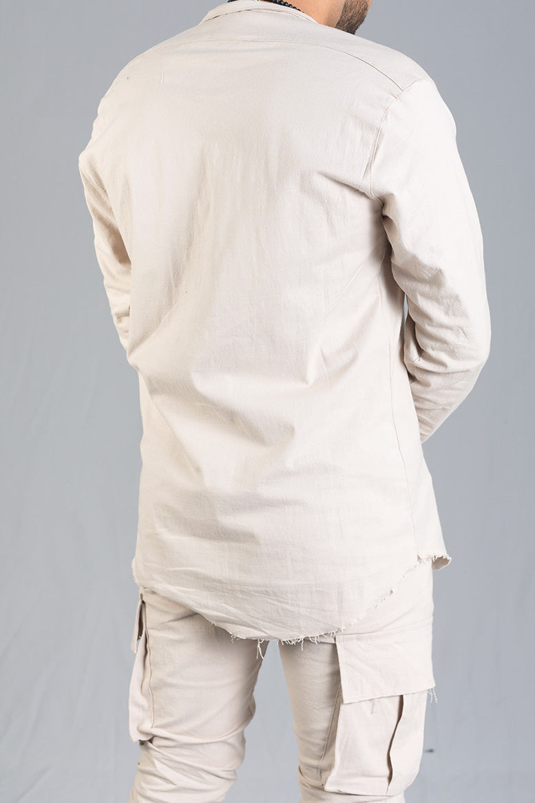 Linen Lycra Chinese Half-Button Shirt – Oversized & Stylish