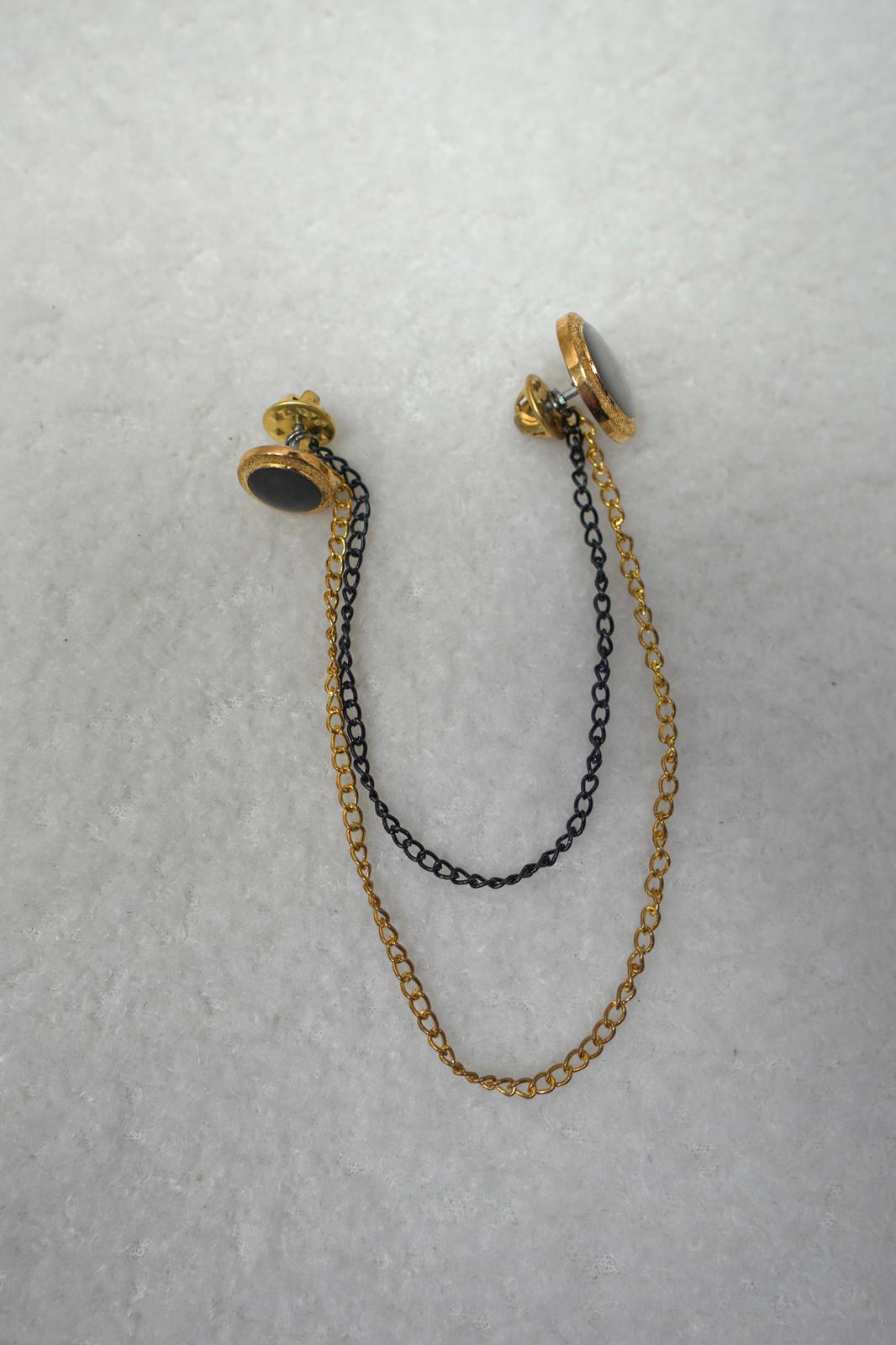 Swag69 Regal Gold & Black Dual-Chain Suit Lapel Brooch Pin
