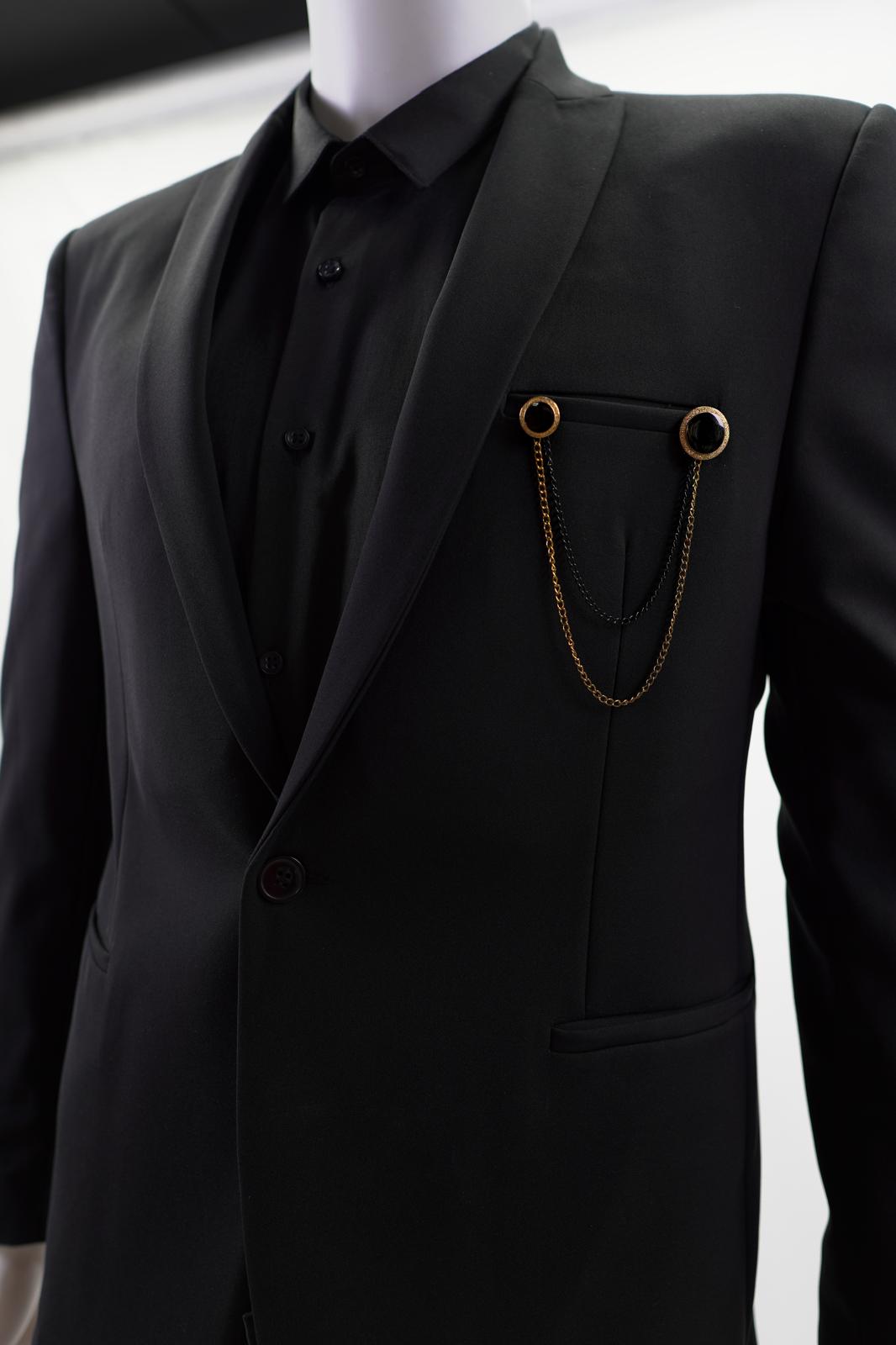 Swag69 Regal Gold & Black Dual-Chain Suit Lapel Brooch Pin