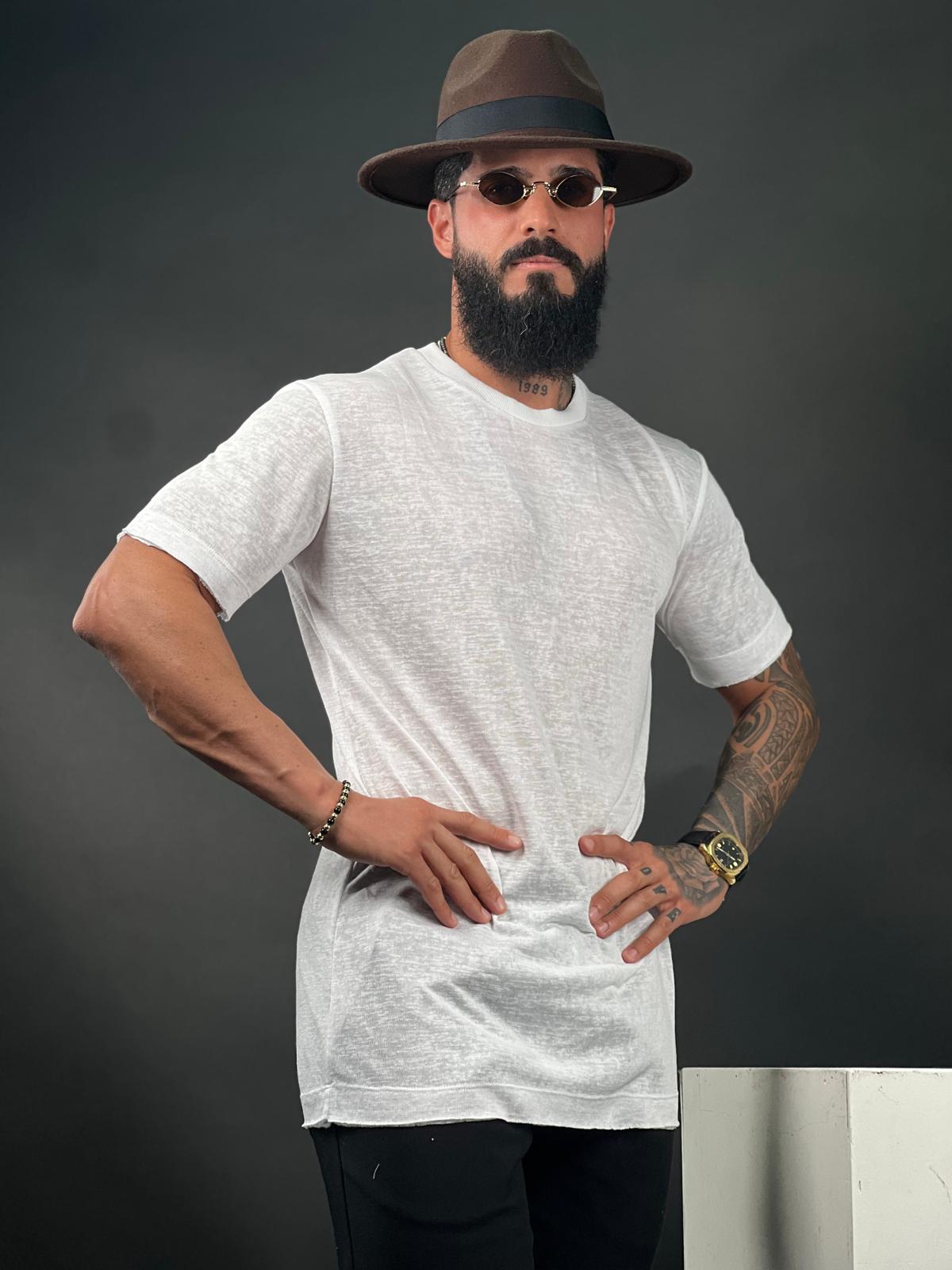 SWAG69 smooth linen shirt with distressed finish, Black and Beige, photo 25