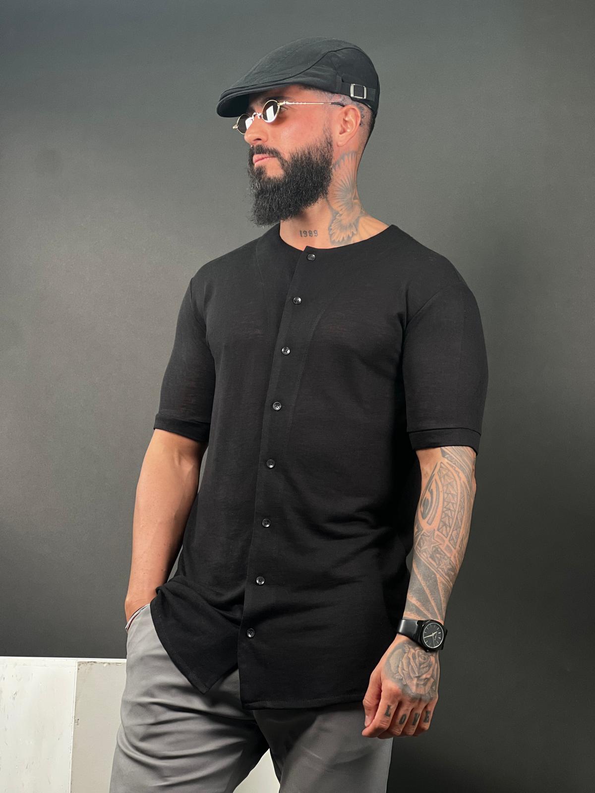 Linen Chinese collar button-up shirt-Mielo Collection