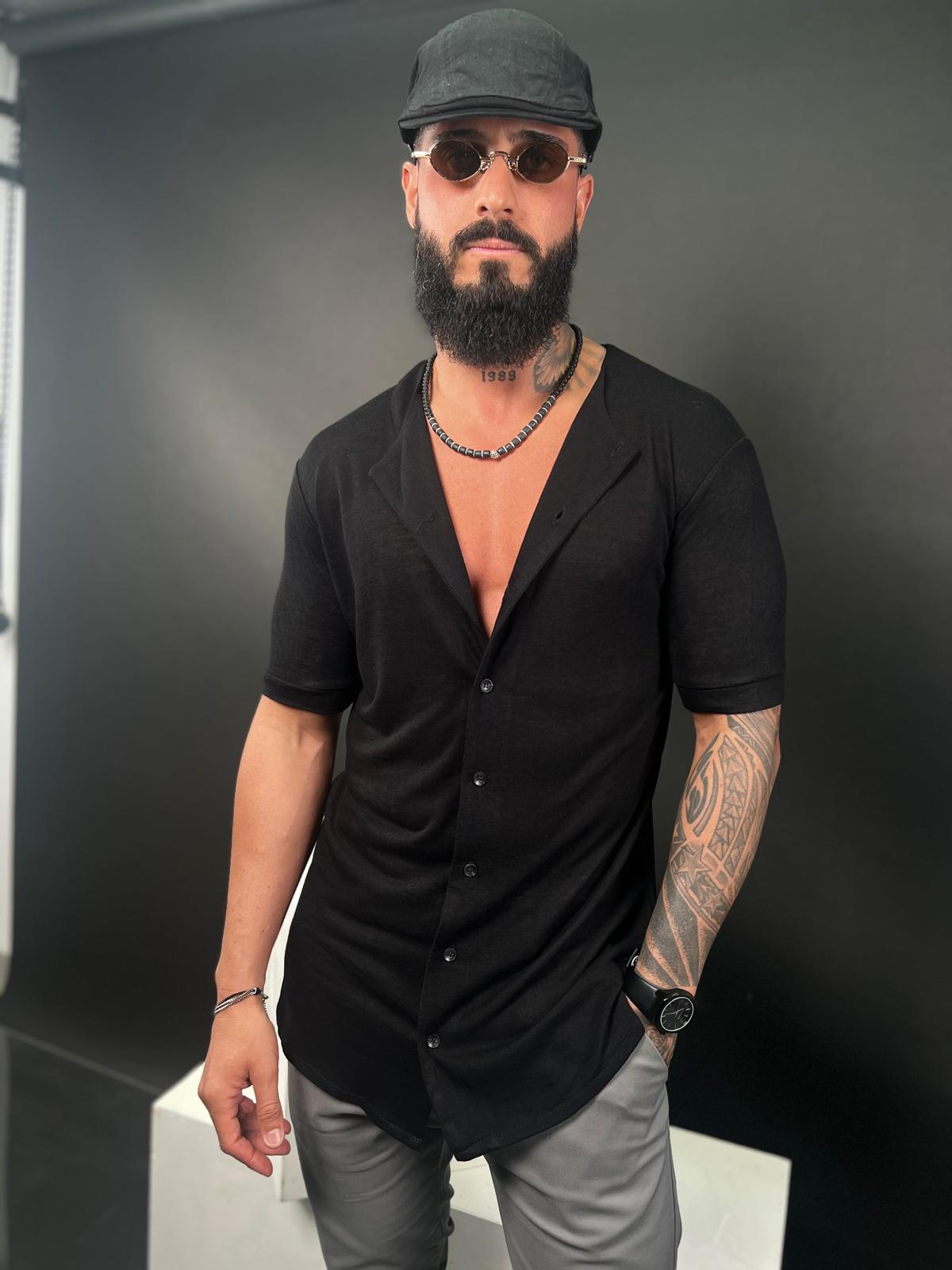 Linen Chinese collar button-up shirt-Mielo Collection