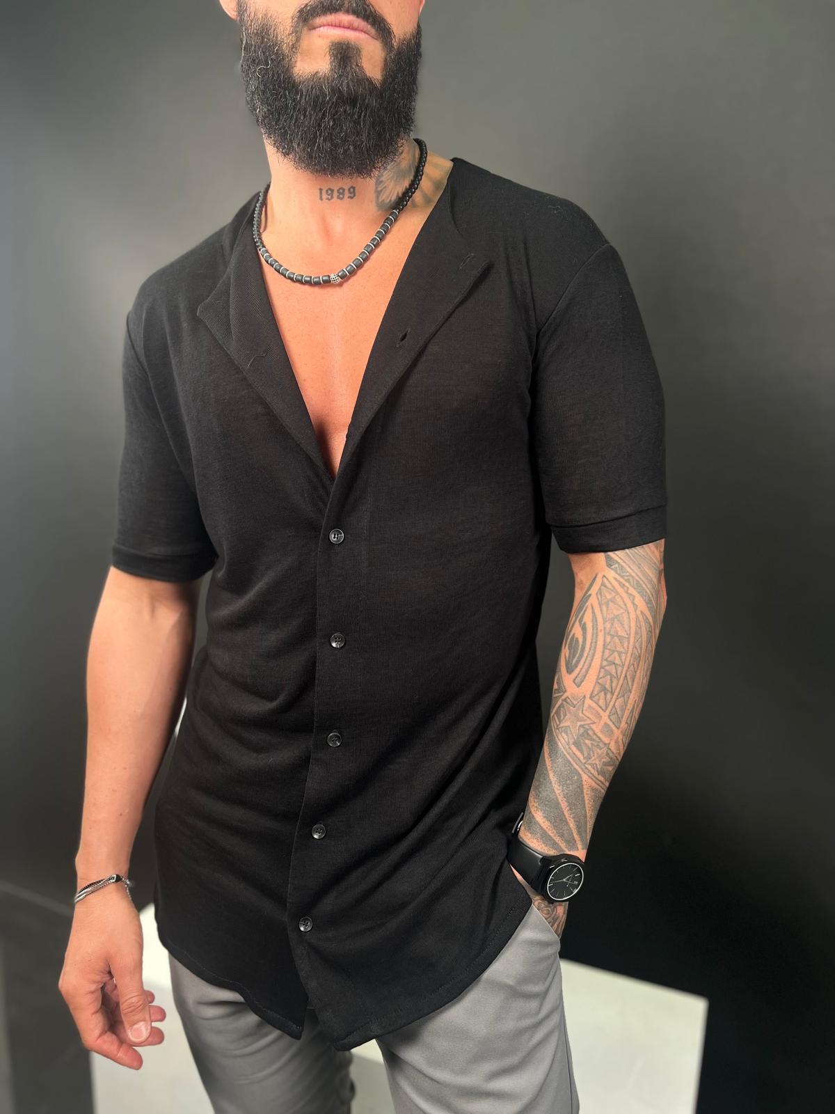 Linen Chinese collar button-up shirt-Mielo Collection