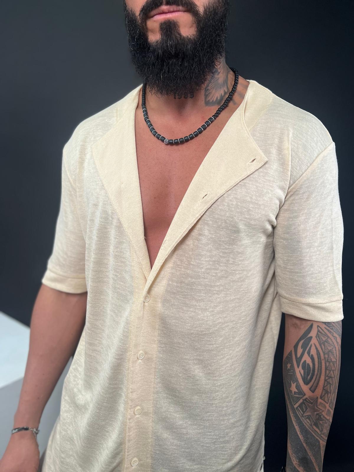 Linen Chinese collar button-up shirt-Mielo Collection