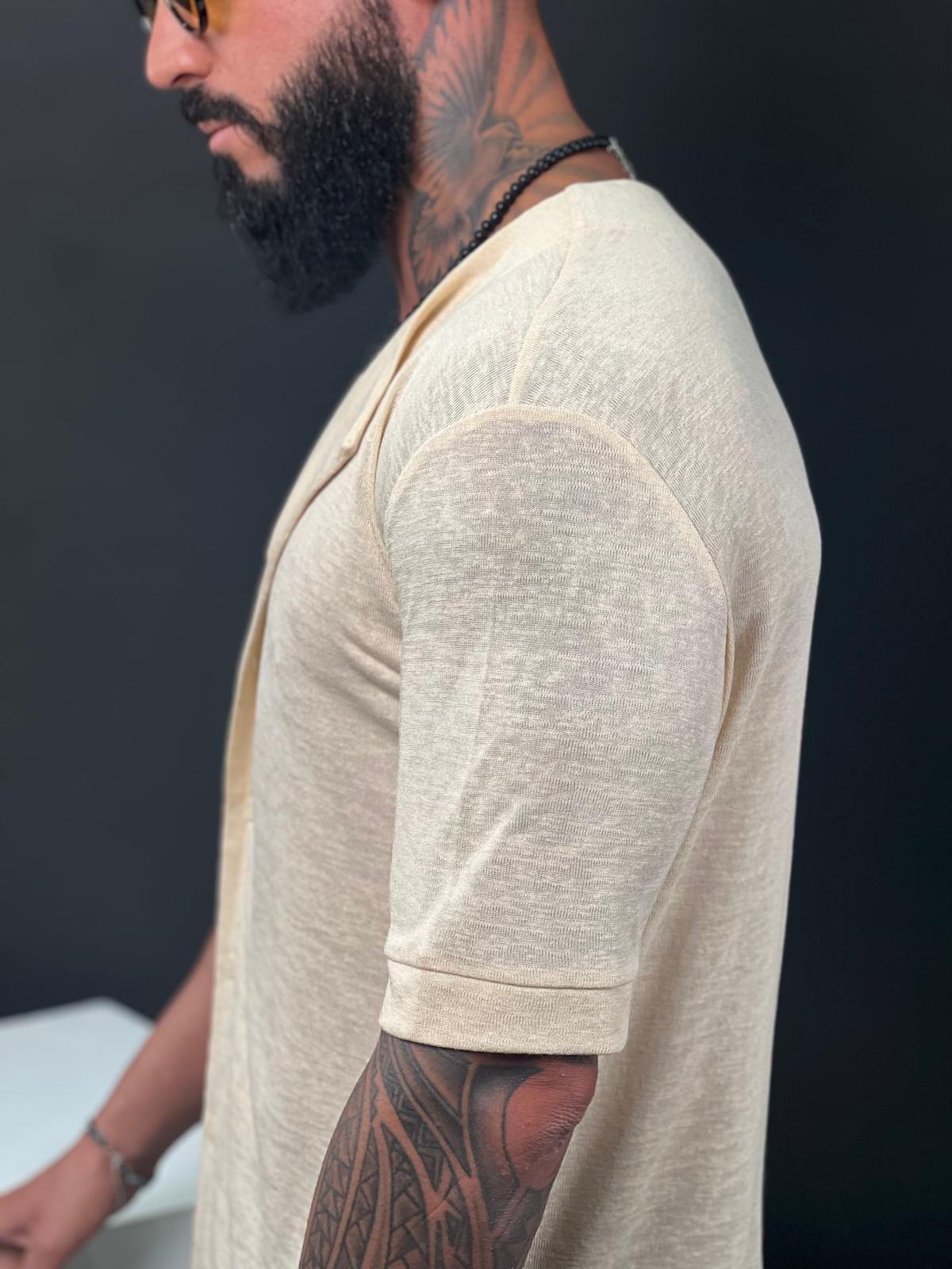 Linen Chinese collar button-up shirt-Mielo Collection