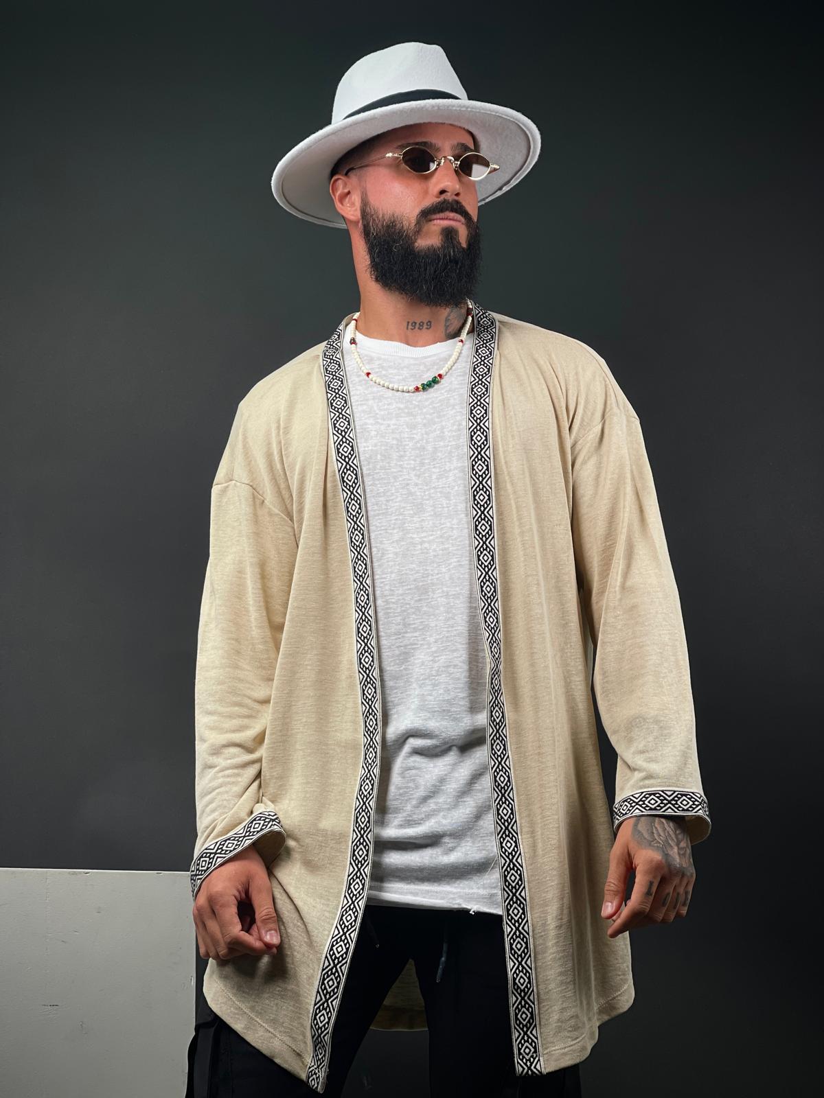 SWAG69 linen kimono with designer tie, White and Black, photo 8