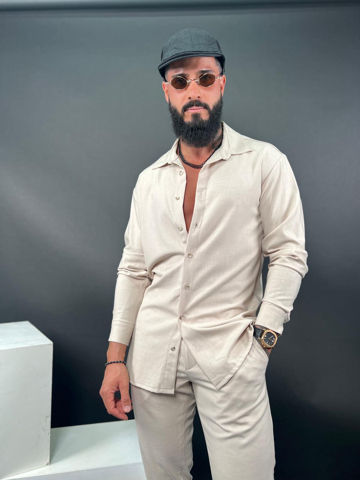 SWAG69 oversized long sleeve linen shirt, White/Black/Beige - photo 14
