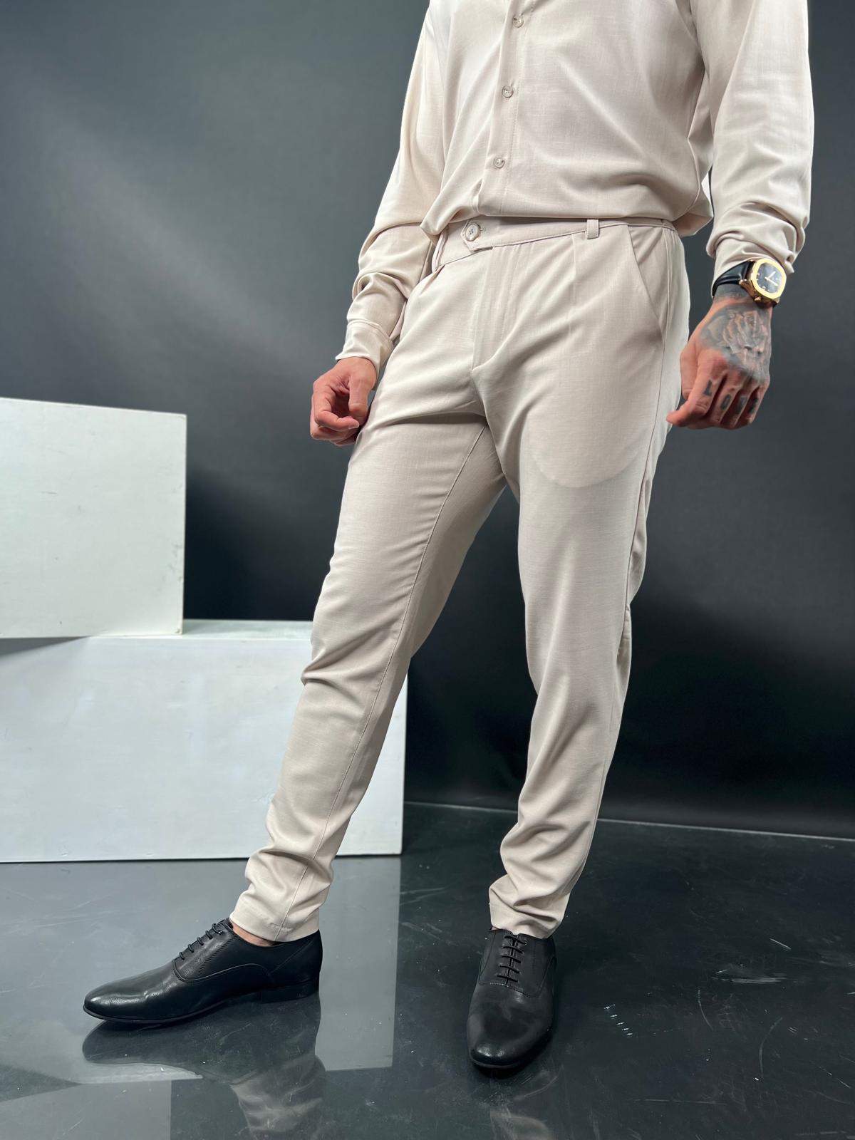 SWAG69 men's straight fit linen pants, pleated front, White/Black/Beige/Gray - photo 11