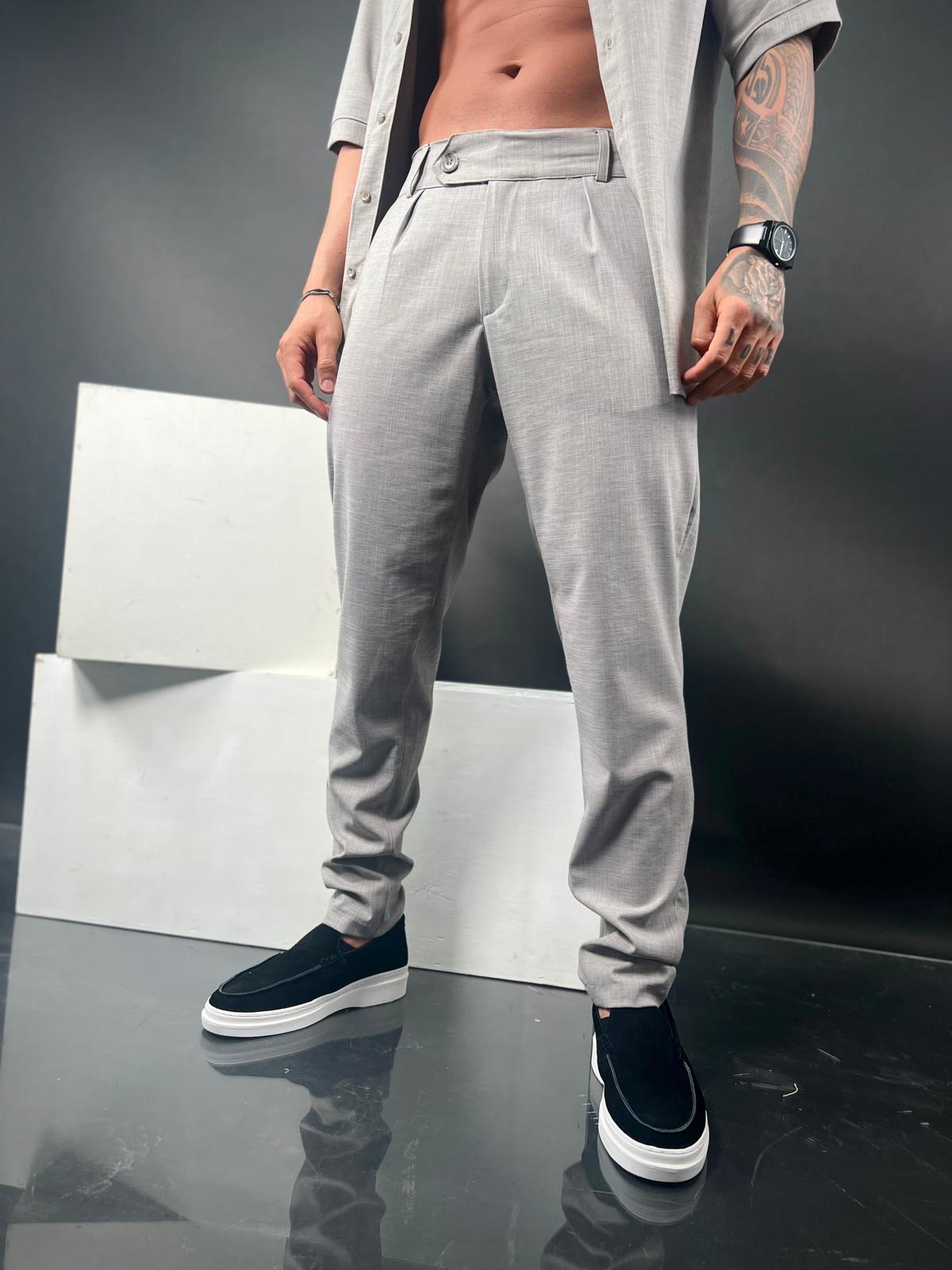 SWAG69 men's straight fit linen pants, pleated front, White/Black/Beige/Gray - photo 15